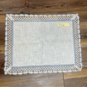 Vintage Linen Cotton 4 Placemats Crocheted  pflegeleicht Austrian Ivory Blue